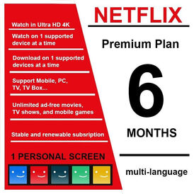 Netflix 6 months 1 Profile global  pin privad