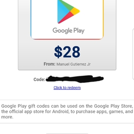 Google play e gift code $28 USD