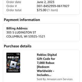 Roblox digital coupon 75 USD