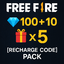 FREE FIRE 100💎+10🎁× 5 [Recharge Code Pack]