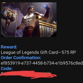 League of Legends Gift Card—575 RP