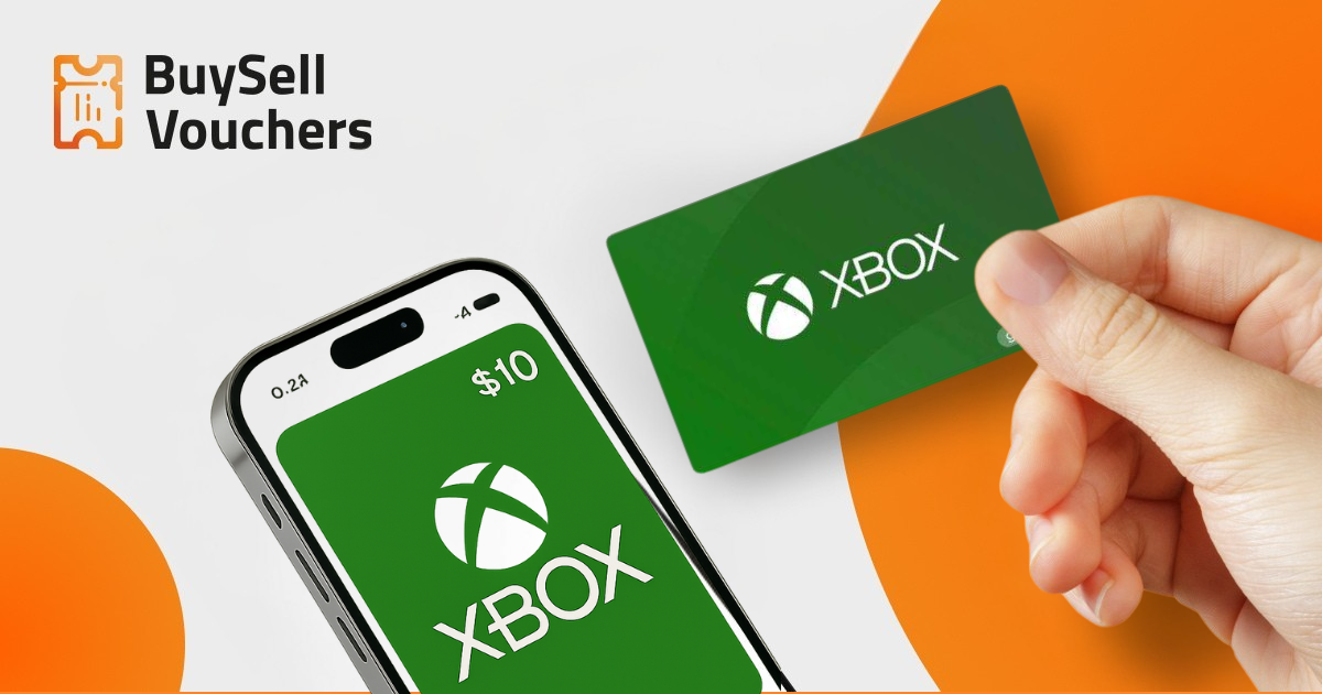 BuySellVouchers image showing a $10 Xbox gift card on phone and in hand.