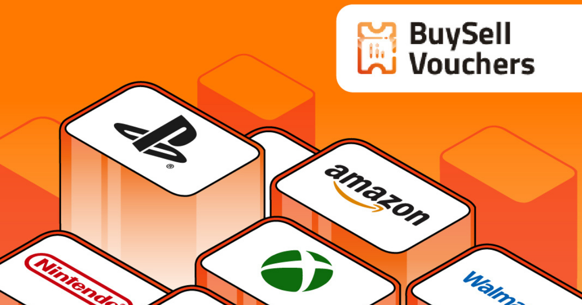 BuySellVouchers image showing logos of PlayStation, Amazon, Xbox, Nintendo, Walmart.