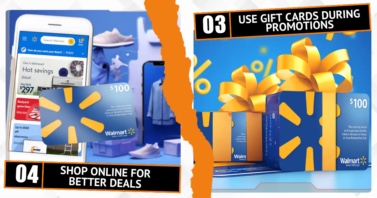 Walmart gift cards with tips to use them during promotions and shop online for better deals.