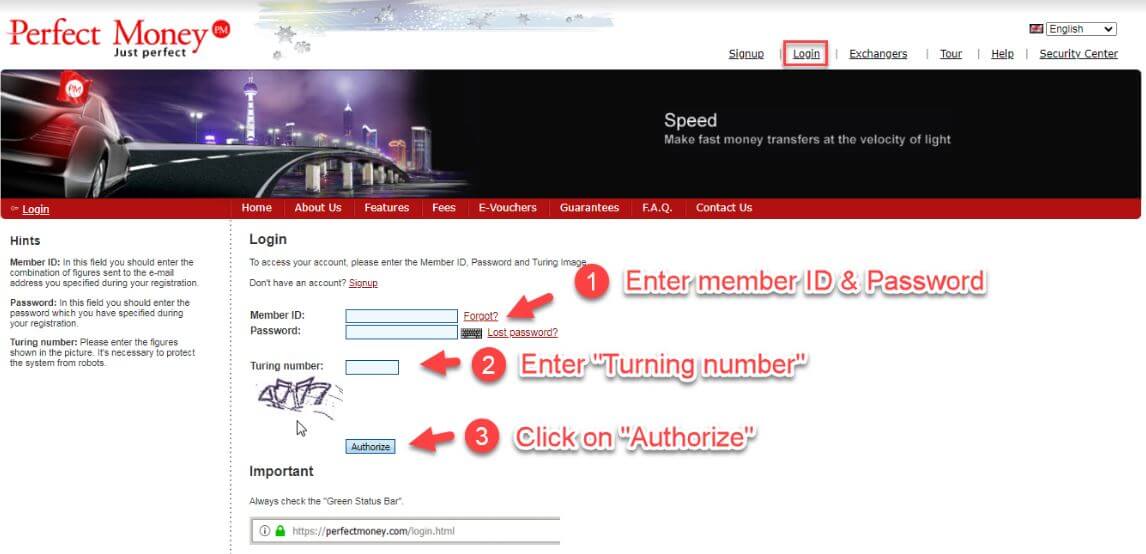 Perfect Money login