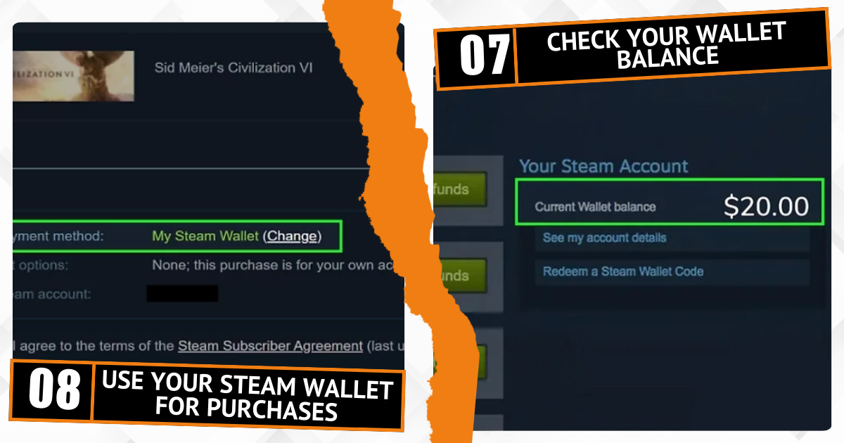 Steps to redeem a Steam gift card: check your wallet balance and use it for purchases.