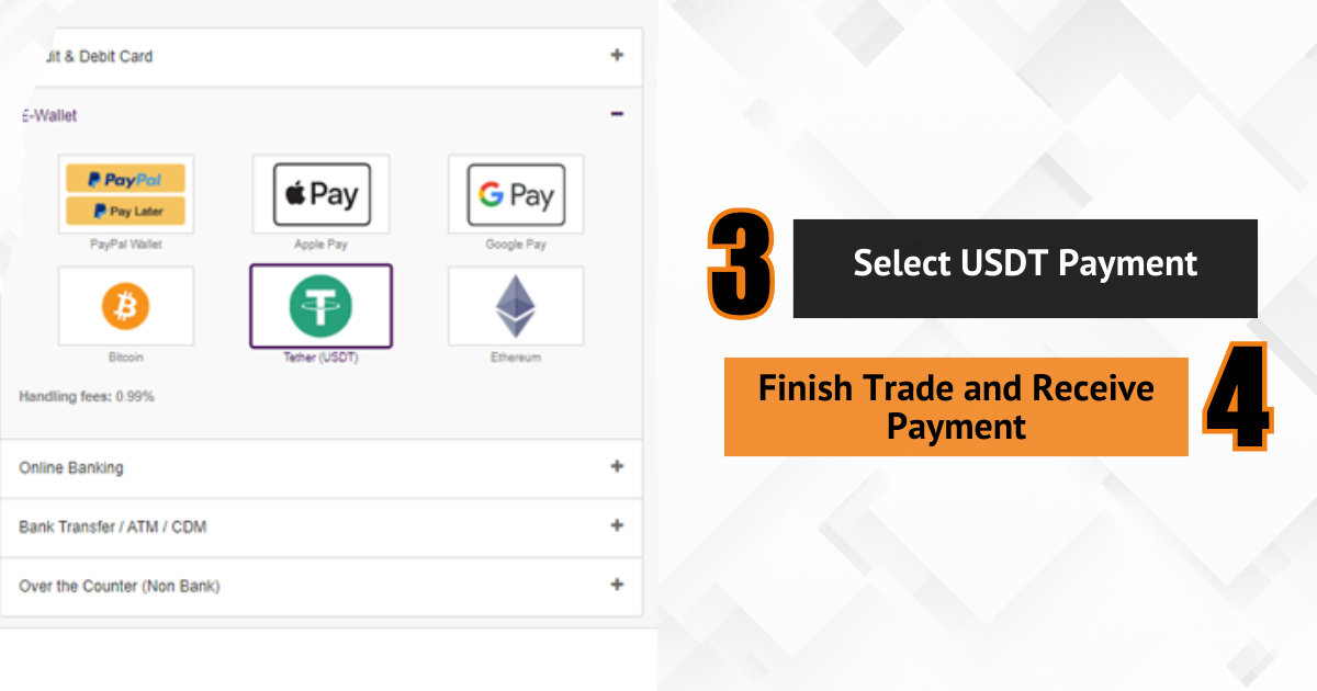 Selecciona USDT como método de pago y completa el intercambio para recibir el pago de forma segura