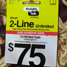 Straight Talk $75 two line phonecard