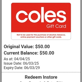 Coles $50 giftcard