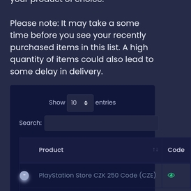 PlayStation Store CZK 250 Code (CZE)