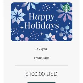$100 Starbucks gift card