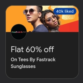 Flat 60% off On Tees By Fastrack Sunglasses